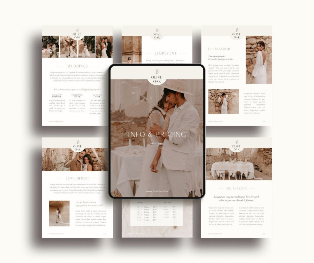 Romantic pricing guide template for photographer