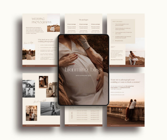 Minimalist pricing guide template for photographer