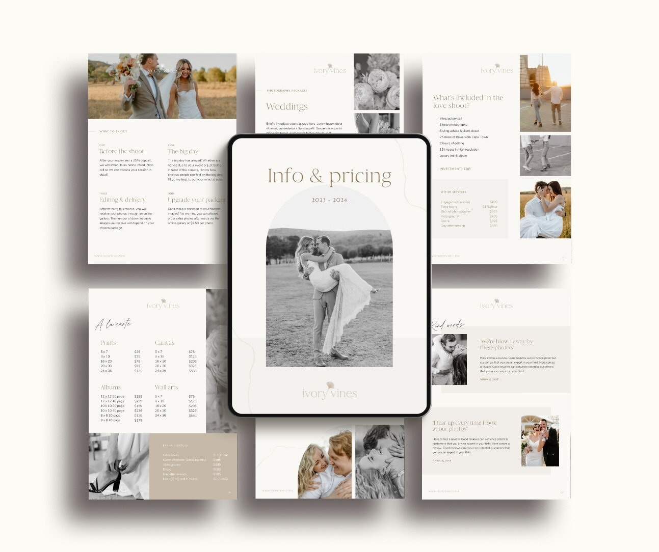 Neutral pricing guide template for photographer