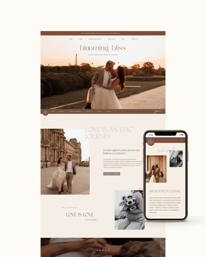 Minimalistische Showit website template voor fotograaf