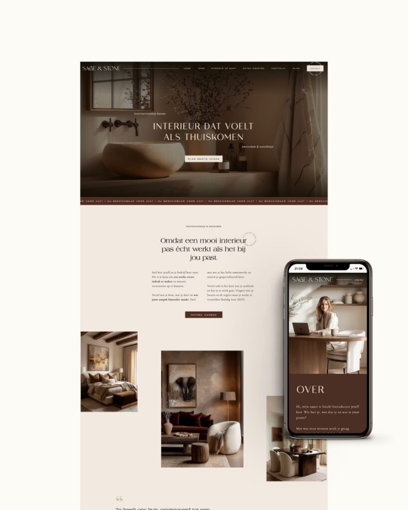 Luxe Showit website template voor interieurontwerpers
