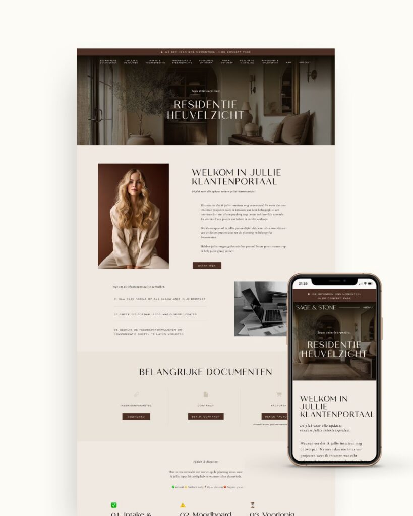Luxe interieur klantenportaal voor Showit