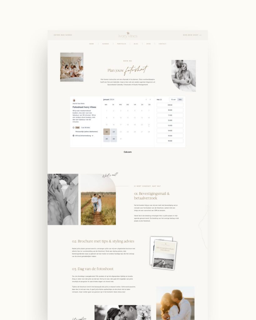 Showit Boekingspagina Ivory Vines