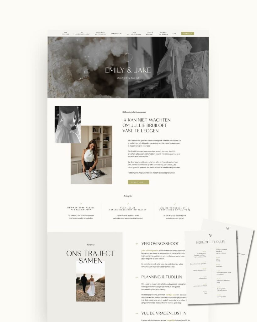 Elegant klantenportaal voor bruidsparen om toe te voegen aan Showit website voor fotograaf