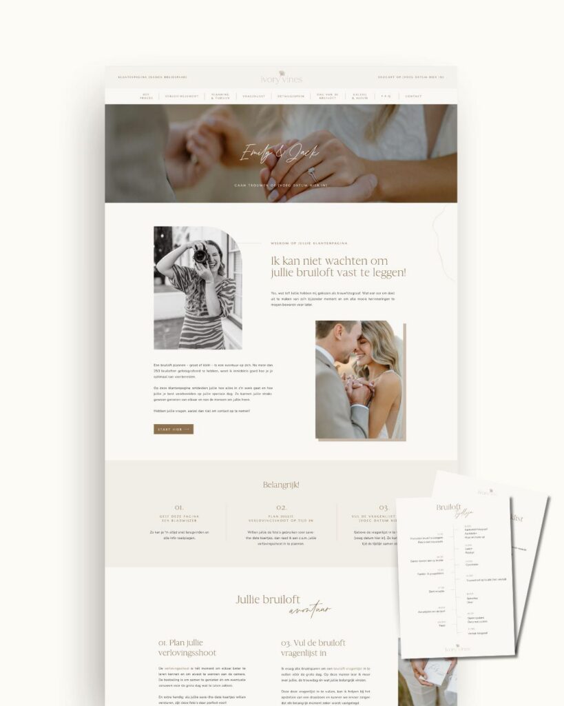 Showit Add-on voor fotografen: Bruiloft klantenportaal