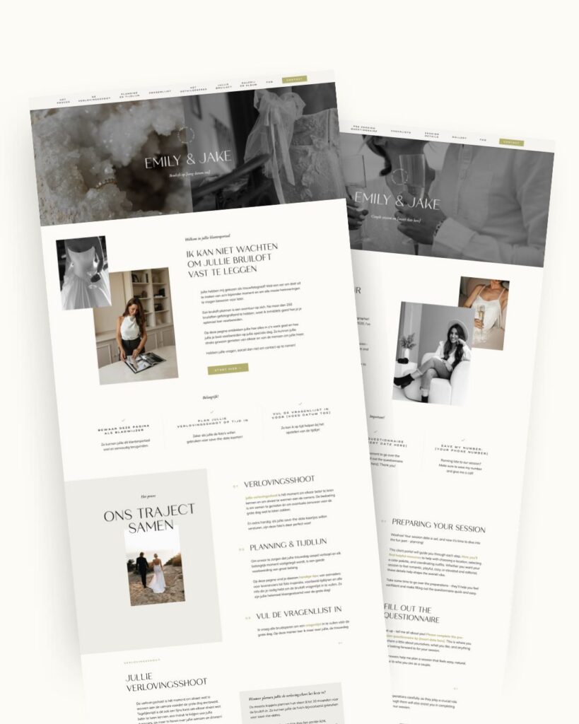Showit Klantenportaal voor shoots en bruiloften