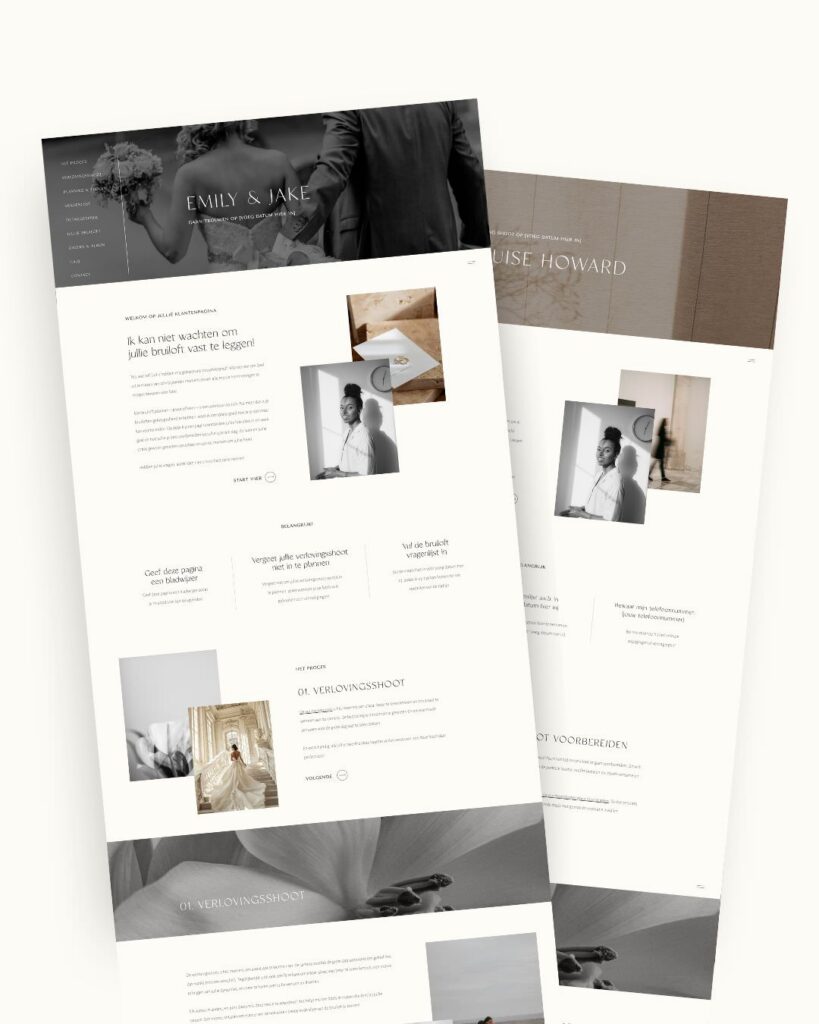 Minimalistische Showit klantenportalen voor fotografen