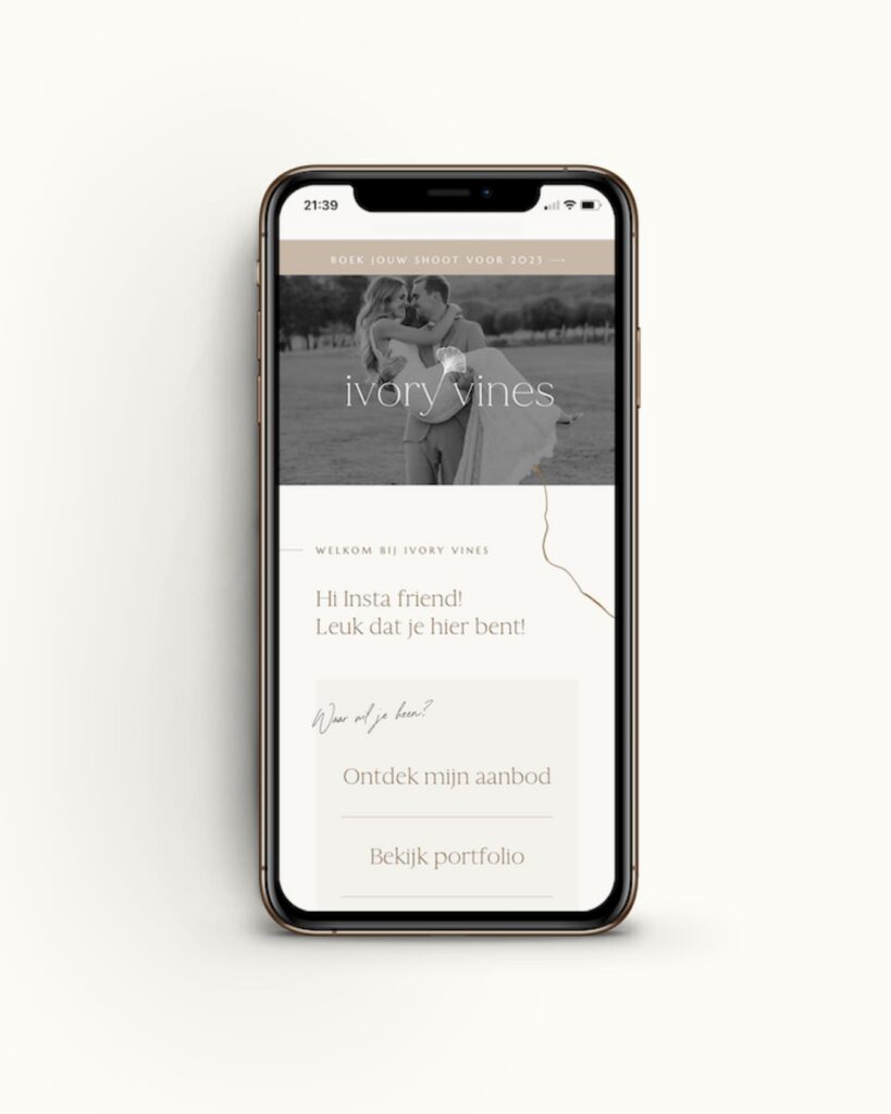Showit Link-in-Bio Pagina Ivory Vines