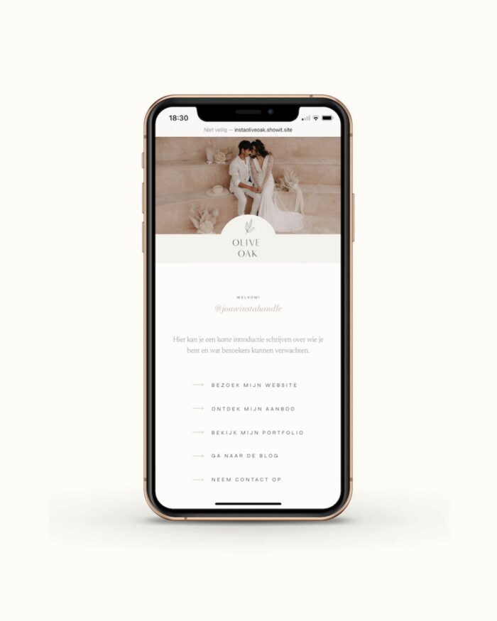 Showit Link-in-Bio Pagina Olive Oak
