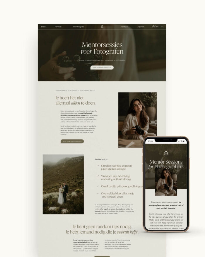 Showit Sales Pagina voor fotografen voor mentorsessies