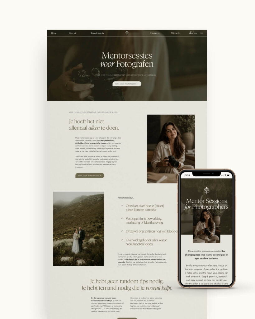 Showit Sales Pagina voor fotografen voor mentorsessies