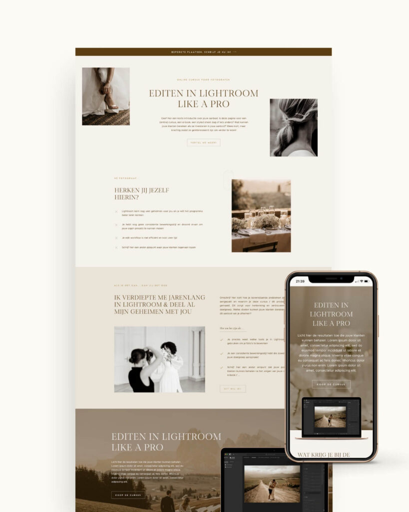 Showit sales pagina voor fotograaf