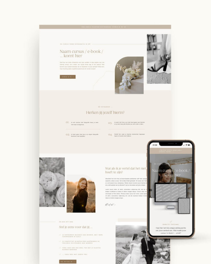 Neutrale Showit sales pagina voor fotografen