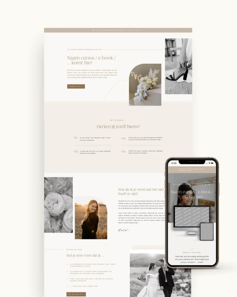 Neutrale Showit sales pagina voor fotografen