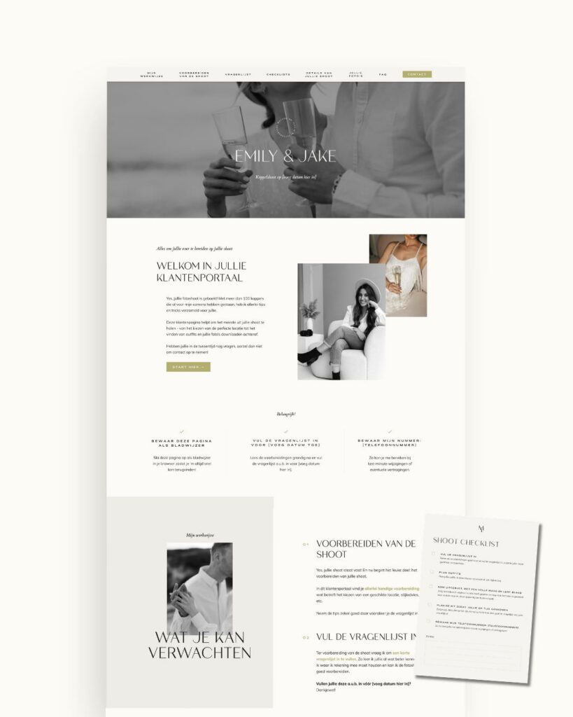 Showit add-on template voor fotografen: fotoshoot klantenportaal