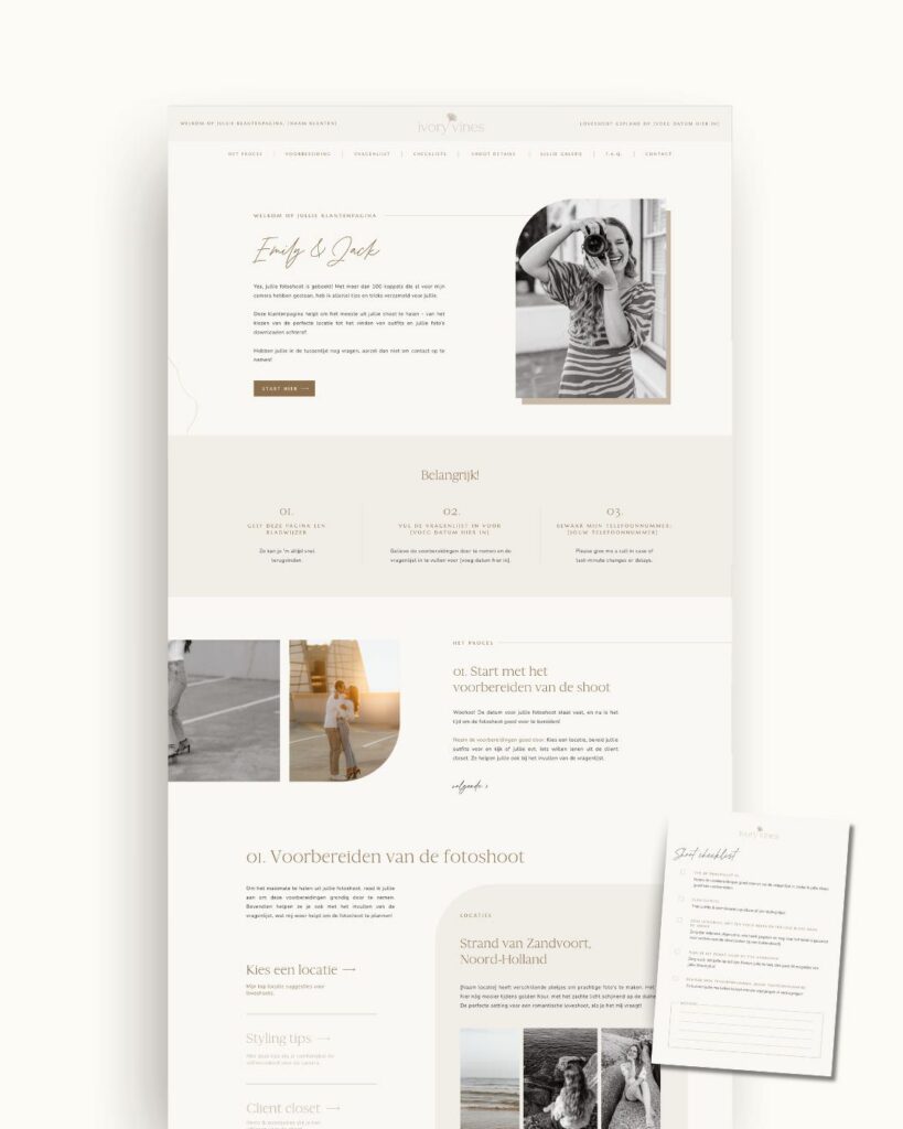 Showit add-on voor fotografen: klantenportaal voor fotoshoots