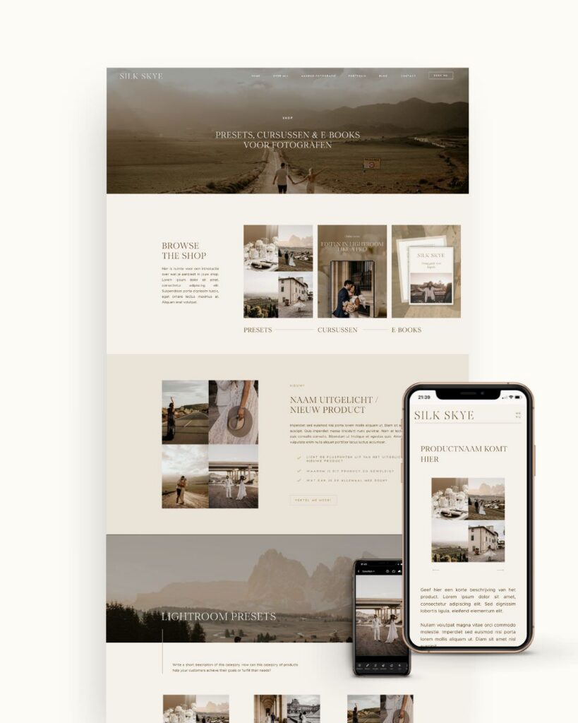 Fotograaf webshop template voor Showit