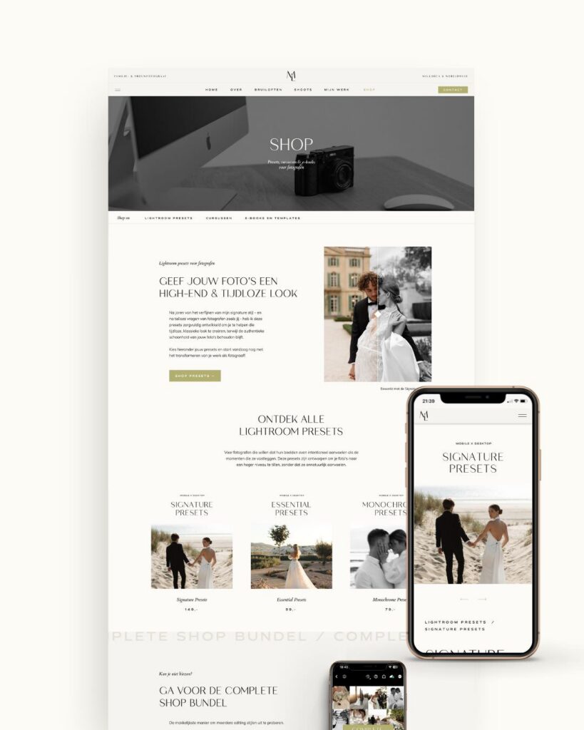Showit webshop template voor presets