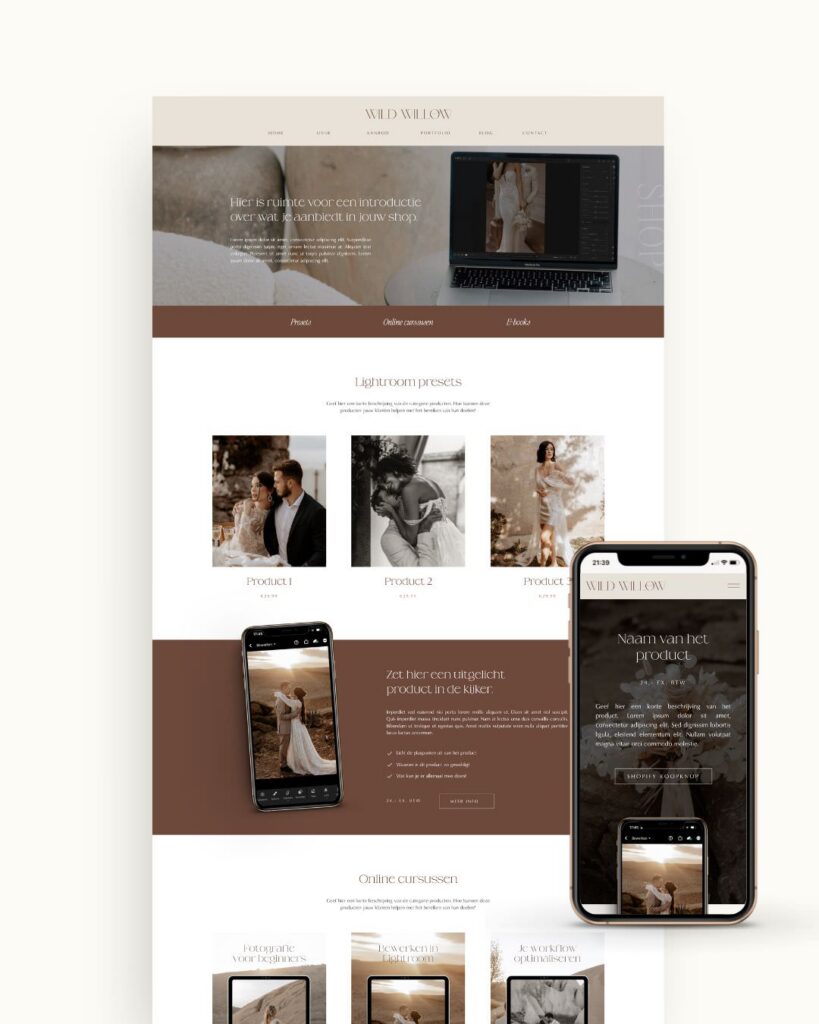 Preset shop template voor fotografen voor Showit