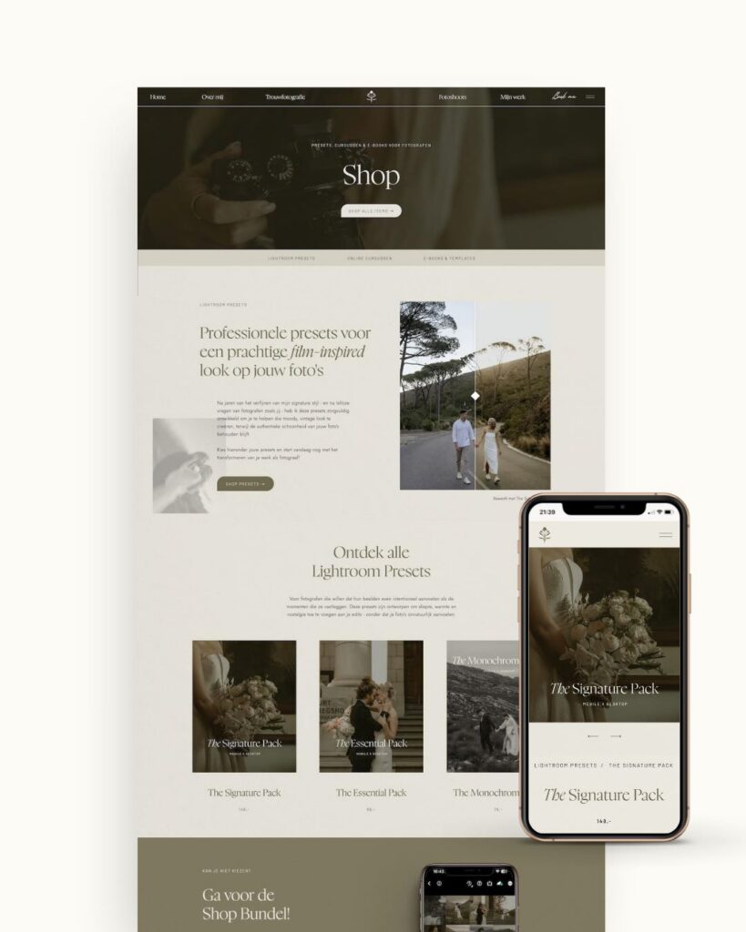 Showit webshop template voor fotograaf