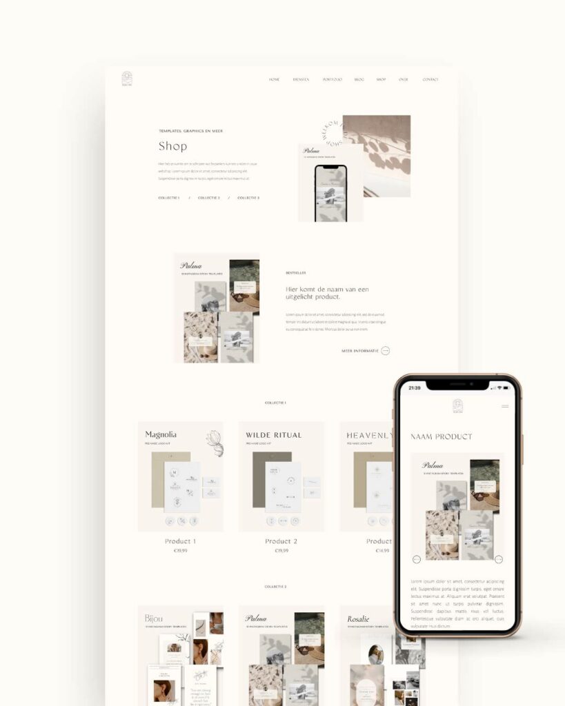 Minimalistische Showit webshop template