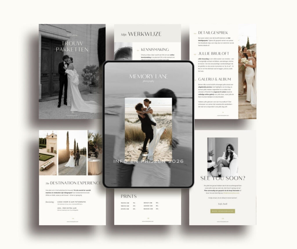 Canva brochure template voor trouwfotograaf