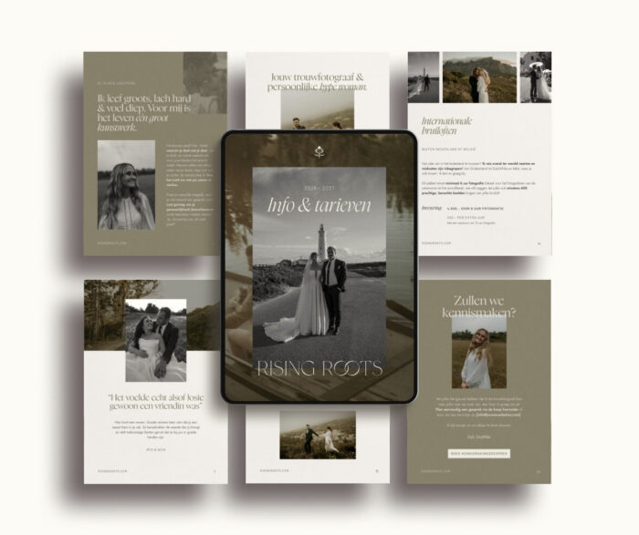 Cinematische artistieke Canva brochure template voor fotograaf